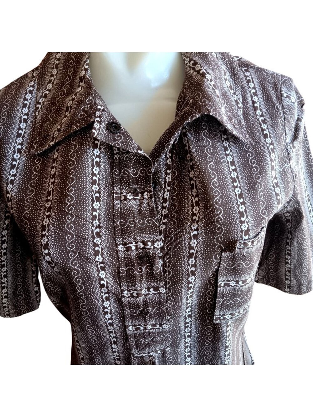 True Vintage 1970s Boho Top Small Brown Pullover Psychadelic Print Cotton Sm